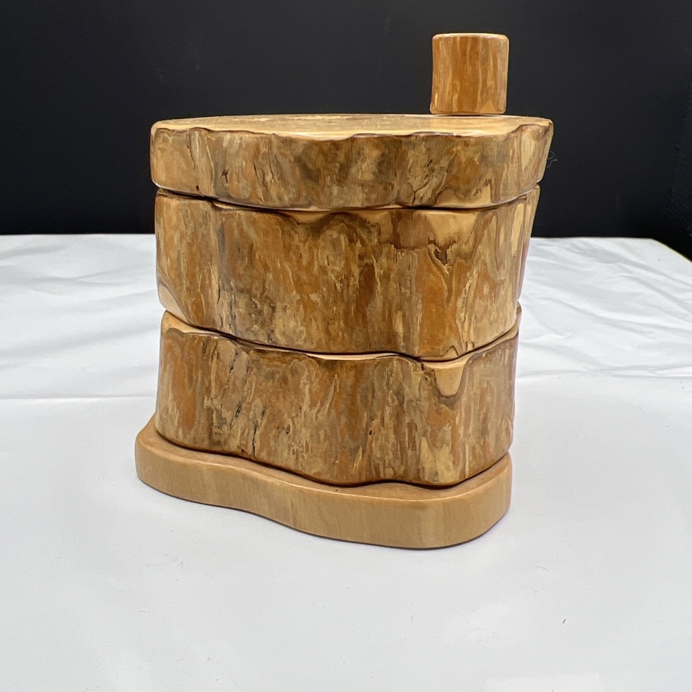 Handcrafted Live Edge Wooden Bandsaw Jewelry Box Swivel Stacked Keepsake Trinket